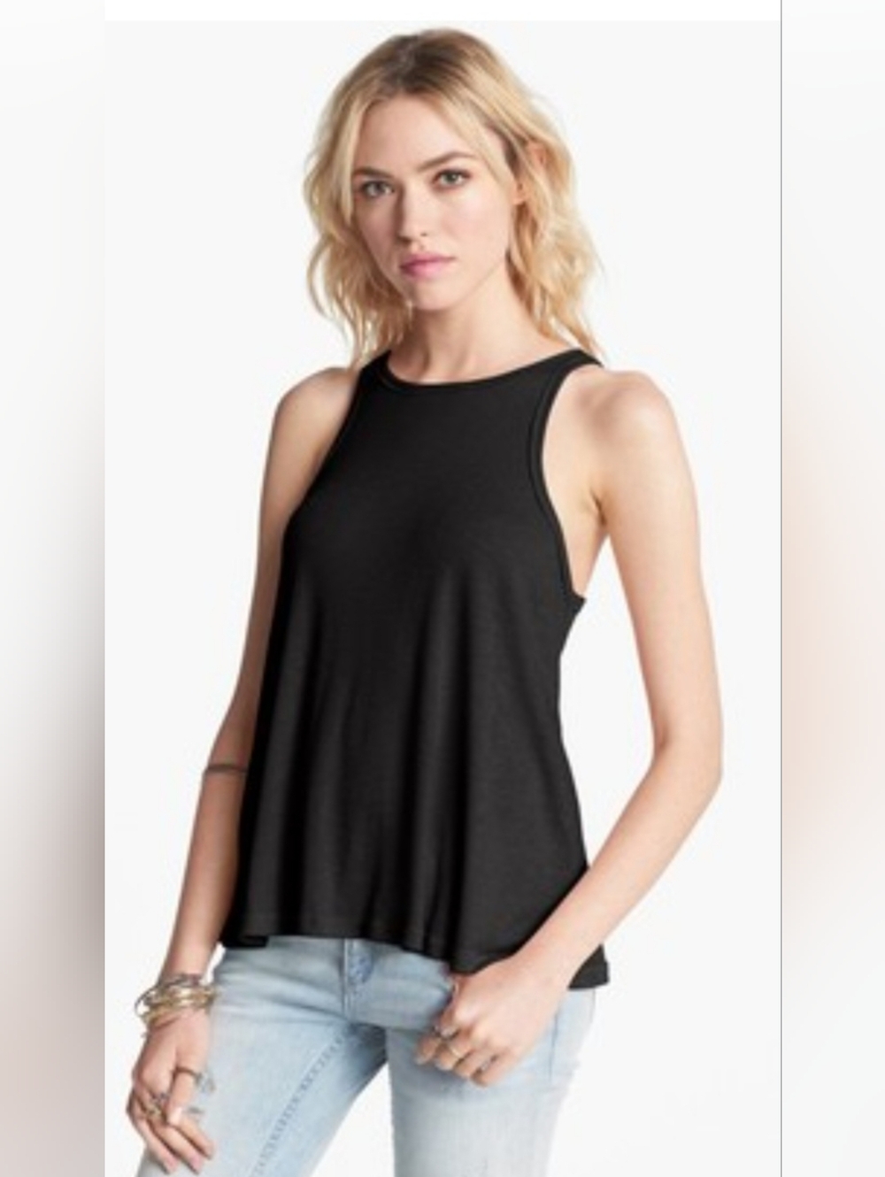 Free People Long Beach Ribbed Swing Tank. Black Size Xs